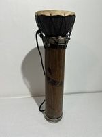 Indonesian Djembe Hand Drum Tall Bongo Carved Bamboo 16.5” Snake Design