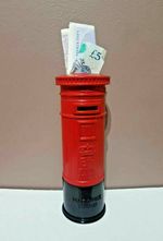 RED POST OFFICE Souvenir Piggy Bank Money Box Metal London UK POSTOFFICE POSTBOX