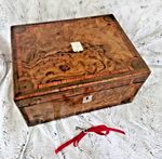 Antique Small/Ladies Walnut Inlaid Writing Slope c 1840 Secret draws, Inkwell.