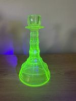 Uranium Vaseline Glass Candlestick Lovely Design Art Deco Style
