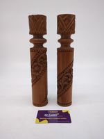 Wooden Hand-Carved Candlestick Holders Set