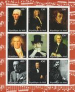 Famous composers Chopin Handel Beethoven Bach Verdi MNH stamp sheet