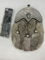 Scottish real  Leather Dress Kilt Sporran Fox Fur Celtic Cantle