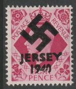 JERSEY 1940 KG6 8d with OCCUPATION OVERPRINT - Reproduction on a genuine stamp