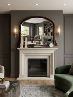 Large Victorian Style Arched Overmantel Mirror - Dark Wood Carved Details 140cm