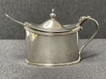 Edwardian Silver Plated Mustard Pot with Blue Glass Liner and Spoon