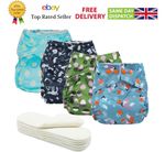 4 pack reusable nappies Bamboo inserts adjustable Cloth Popper pocket washable