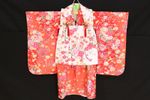 Japanese Kimono Shichi-Go-San Girl 3 Year Old Hifu Vest Floral Red White Set