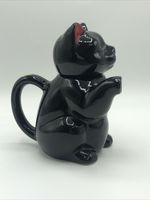 50s 60s Vintage Retro Kitsch Lucky Black Red Cat Teapot Ornament Mid Century