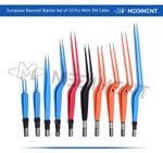 Set of 10 European Bipolar Bayonet Forceps with Cable - Reusable Kit - with Case