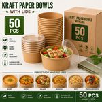 Disposable Kraft Paper Bowls with rPET Lids Round Salad Deli Takeaway Food Box