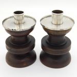 Sterling Silver & Turned Wooden Modernist Candlesticks Antique 1919 Birmingham