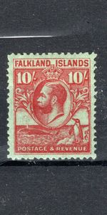Falkland Islands 1929-37 10s Fin Whale and Gentoo Penguins SG 125 MH