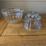 Vintage Glass Pudding Basin Jelly Mold Blancmange Mould Bowl Retro Kitchen x 2