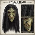 Halloween Witch Mask Scary Realistic Cosplay Latex Old Costume Mask with Hair