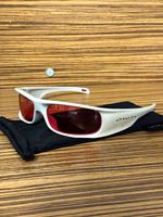 Oakley Wrap Cycling Sunglasses White Plastic Frame Red Tinted Lenses