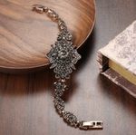 Vintage Beautiful Bracelet Antique Gold Colour dark Grey Crystalsfor Women