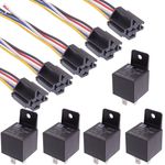 5 x 12V Automotive Changeover Relay 40A 5-Pin with Socket Holders Auto Car