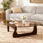 Irregular Center Table Robust Tempered Glass Coffee Table w/Unique Wood Base UK
