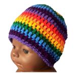Rainbow Striped Baby Beanie Hat 0-6m Indie Retro Handmade Crochet Modern Cute