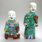 Two Chinese Qing Laughing Boy Ho Ho Famille Rose Figures Ruyi Sceptre