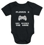 Short Sleeve Baby Bodysuit with Print "Player 3 Has Joined the Game" Organic Cotton