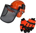 Chainsaw Helmet Metal Mesh Visor Ear Defenders & LARGE Size 10 Gloves