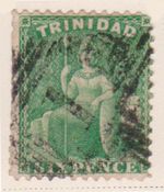(F197-15) 1863 Trinidad 6d Emerald green stamp  (O)