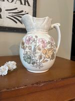 ATQ Stained Crazed Floral Ironstone Pitcher 7.5" Country French /Cottage -Spring