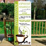 COFFEEOLOGY, COFFEE BANNER DISPLAY SYSTEM Free Standing, Coffee Sign, GREEN