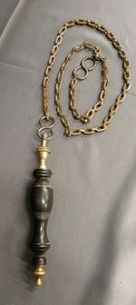 WOODEN TURNED HIGH LEVEL CISTERN LOO PULL / TOILET PULL, BRASS CHAIN