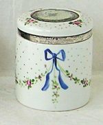 ANTIQUE PORCELAIN BOX MIRRORED SILVER EDGED LID 1907