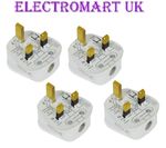 4 X UK 13A AMP 3 PIN MAINS ELECTRICAL PLUG WHITE 240V REWIREABLE BS 1363