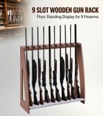 Height-Adjustable Wooden Gun Rack Stand for 9 Long Guns - Indoor Vertical Stand