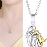 Hug Pendant Necklace Pet Dog Lover Women Fashion Girl Golden Silvery Trendy New