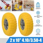 2X 10" 4.10/3.50-4 Solid Puncture Proof Tyre & Offset Metal Wheel Garden Trolley