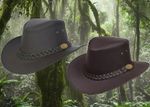 Hazy Blue Aussie Style Outback Leather Bush Wide Brim Hat Waterproof - Wacca