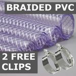 PVC HOSE Clear Flexible Reinforced Braided Food Grade Water Tube Pipe & 2 CLIPS