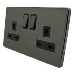 5 X SCREWLESS POLISHED BLACK NICKEL METAL 13 AMP DOUBLE PLUG SOCKETS 2 GANG TWIN