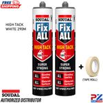 2x Soudal Fix ALL High Tack 290ml White Heavy Duty Polymer Adhesive + Tape