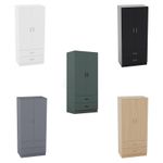 Modern Wooden Wardrobe 2 Door 2 Drawers Storage Hanging Rail Bedroom Furniture