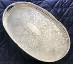 LARGE Vintage Silver Plated Oval Butler Serving Tea Drinks Gallery Tray 20x12ins
