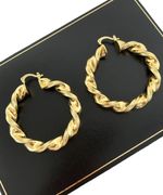 Stunning 18K Gold Vermeil Twisted Hoop Earrings Patterned Creole – 50mm x 8mm