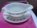JAJ Pyrex Vintage Chelsea Pattern Gravy Sauce Boat and Saucer