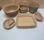 Set of 6 Wicker Woven Baskets Natural Rattan Storage Display Bread Fruit Trays