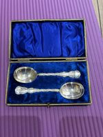 Antique Pair of Sterling Silver Serving Spoons – Sheffield Hallmarked – Ornate