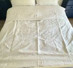 Large antique French linen sheet stitched initials VC creamy colour 256 x 188cm