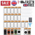 24 Spice Jars with Labels & Bamboo Lids 120ml Glass Seasoning Shaker Jars