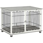PawHut Dog Crate Furniture End Table w/ Soft Washable Cushion, Lockable Door