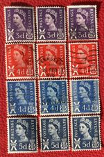 Selection of 12 Pre decimal Scottish Wilding Regional Definitive Stamps